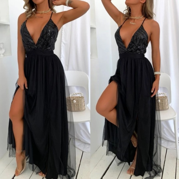 Luxe sequins open back party formal evening wedding gown dress - Picture 14 of 16